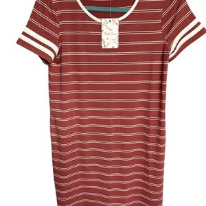 Pink Rose Striped Midi Dress - Red and White